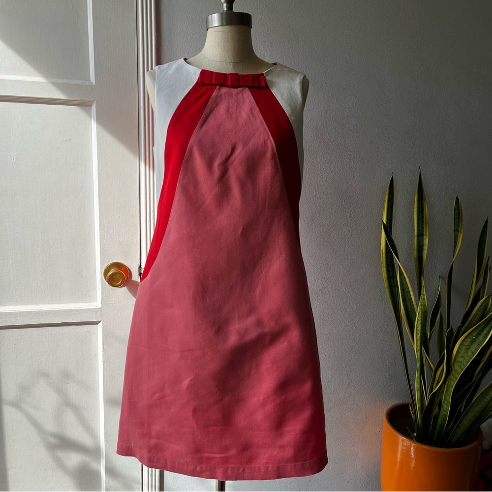 Boden• Sweetheart Colorblock Bow•Cotton & Linen Sheath Dress• Sz 8 - Picture 16 of 17